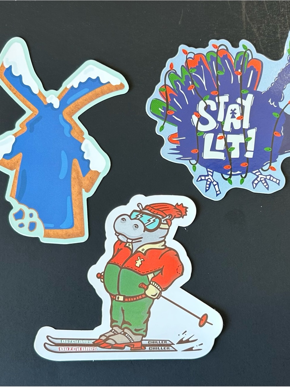 Dutch Bros Blue, Green, Red Holiday Sticker Set
